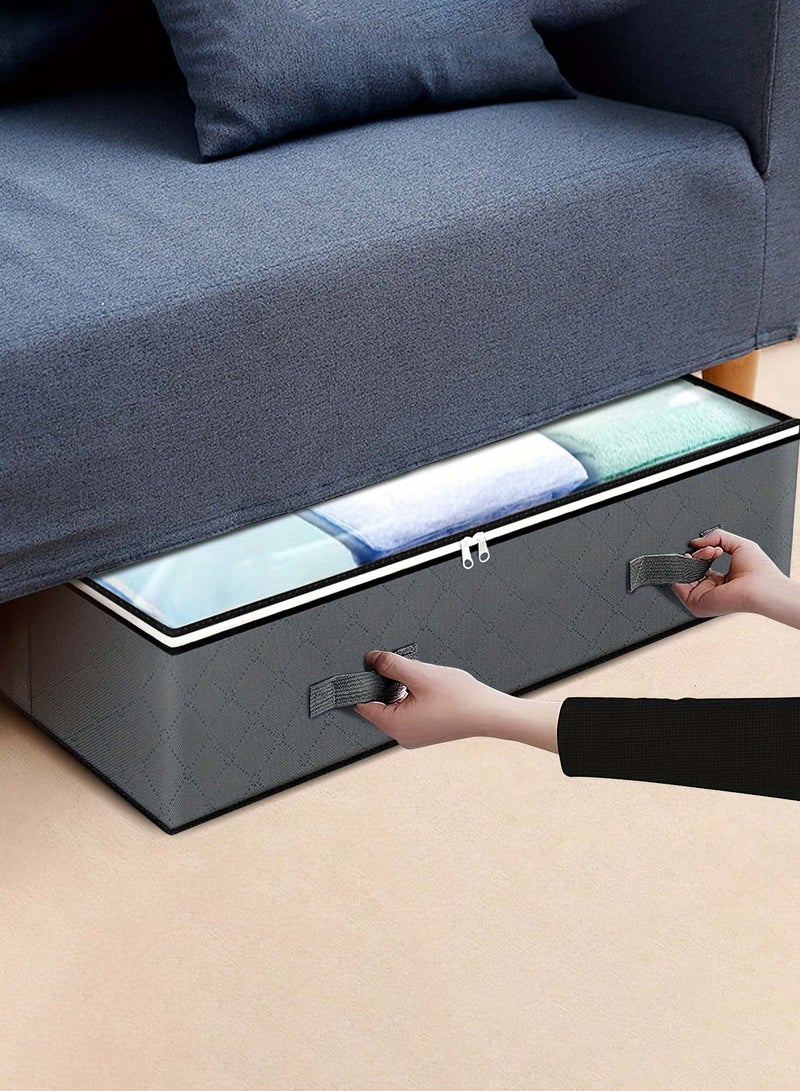 Foldable Under Bed Storage Box with Clear Top & Zipper – Fabric Organizer with Handles for Clothes, Blankets & Quilts – Space Saving Solution  - Image 1