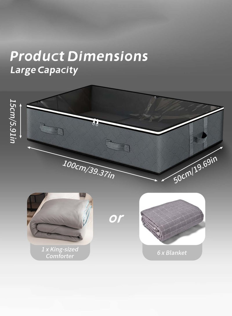 Foldable Under Bed Storage Box with Clear Top & Zipper – Fabric Organizer with Handles for Clothes, Blankets & Quilts – Space Saving Solution  - Image 3