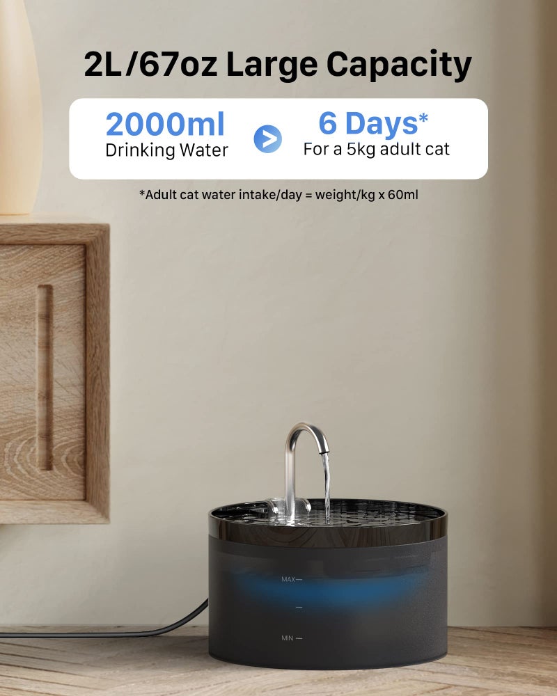 GIOTOHUN Cat Water Fountain: Dog Bowl Fountains - Automatic Pet Dispenser - Dogs Drinking Waterer Bowls Indoor - Auto Watering Dish Supplies - Easy Cleaning Animal Machine - Quiet 67oz/2L Kitty Drink Fountain - Image 2