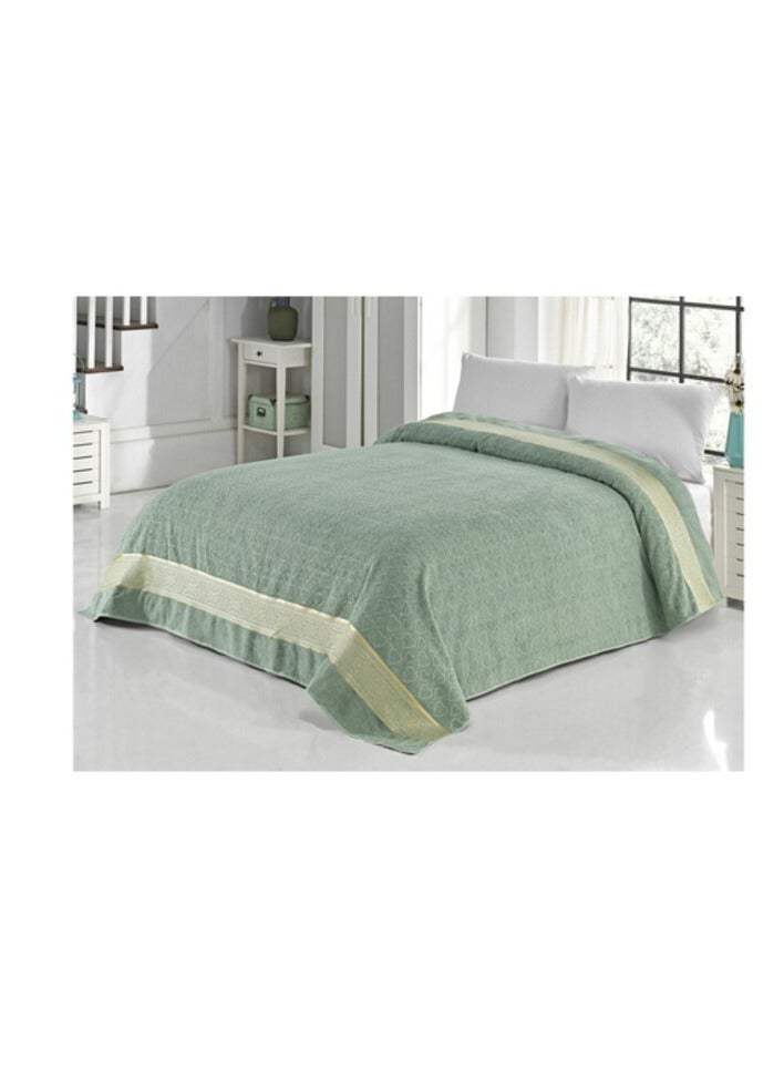 فيلا_باريس غطاء سرير من قماش الجاكار الفاخر من Villa Paris بطانية من القطن التركي مفرش سرير عضوي لسرير مزدوج/كينج مقاس 200 × 220 سم - أخضر - Image 1