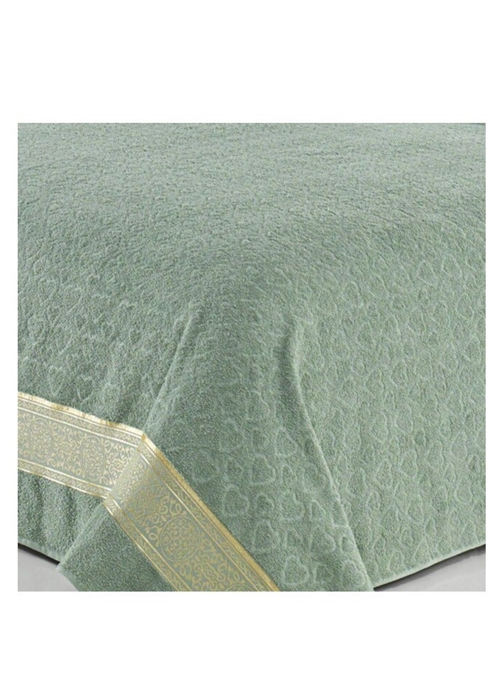 فيلا_باريس غطاء سرير من قماش الجاكار الفاخر من Villa Paris بطانية من القطن التركي مفرش سرير عضوي لسرير مزدوج/كينج مقاس 200 × 220 سم - أخضر - Image 2