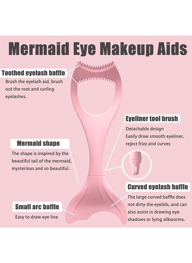 Fish Tail Mascara Applicator Shield, Multi Function Detachable Silicagel Eyeliner Stencils Wing Tips, Eyelashes Applicator Tool(Pink)