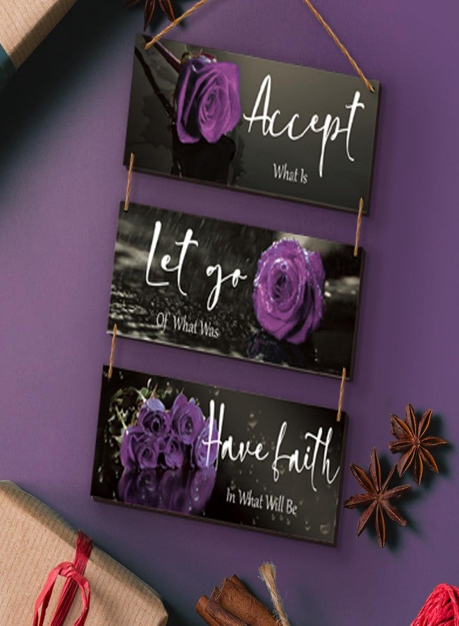 ZINYAZHE 3 Pcs Purple Bathroom Decor Inspirational Wall Decor Wooden Rose Wall Art Bedroom Wall Art With Accept Let Go Have Faith Quotes For Girl Women Office Living Room(Purple 10 x 4 Inch) - Image 5