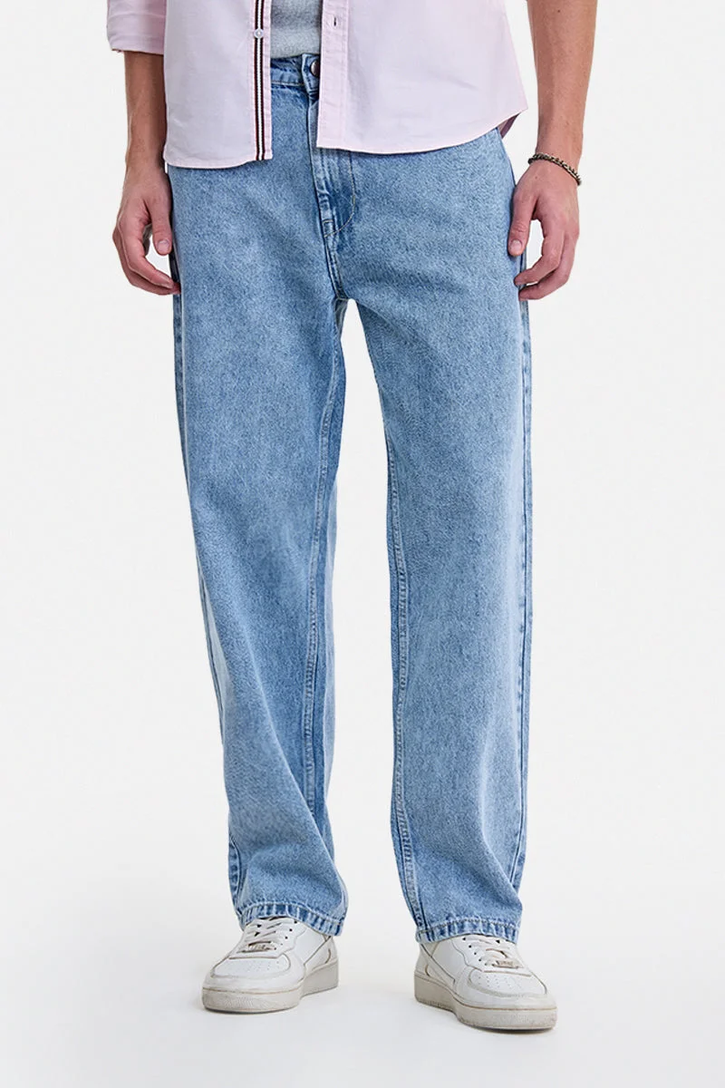 سنيتش Light Blue Marble Wide Leg Streetwear Jeans