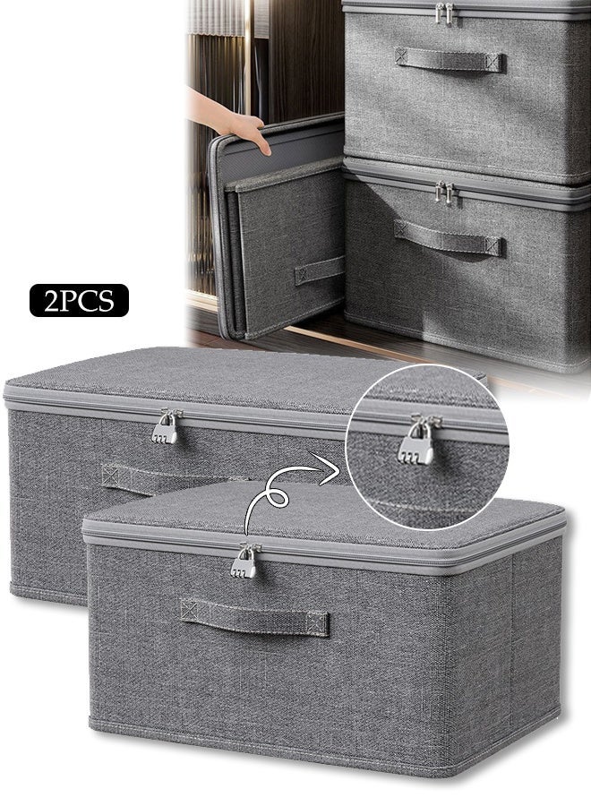 DUNISO 2 قطعة صناديق تخزين مغطاة قابلة للطي، خزائن بمقابض، حاويات تخزين خزانة الملابس، سلال تخزين من القماش، صناديق تنظيم خزانة الملابس، خزائن الملابس، أرفف، صناديق تخزين مكتبية - Image 1