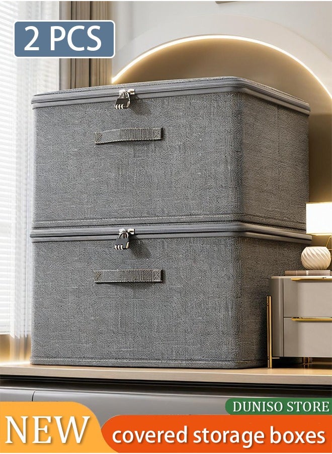 DUNISO 2-piece lockable storage, home organizer, password box, foldable zipper covered storage box, home bedroom office storage box  - Image 1