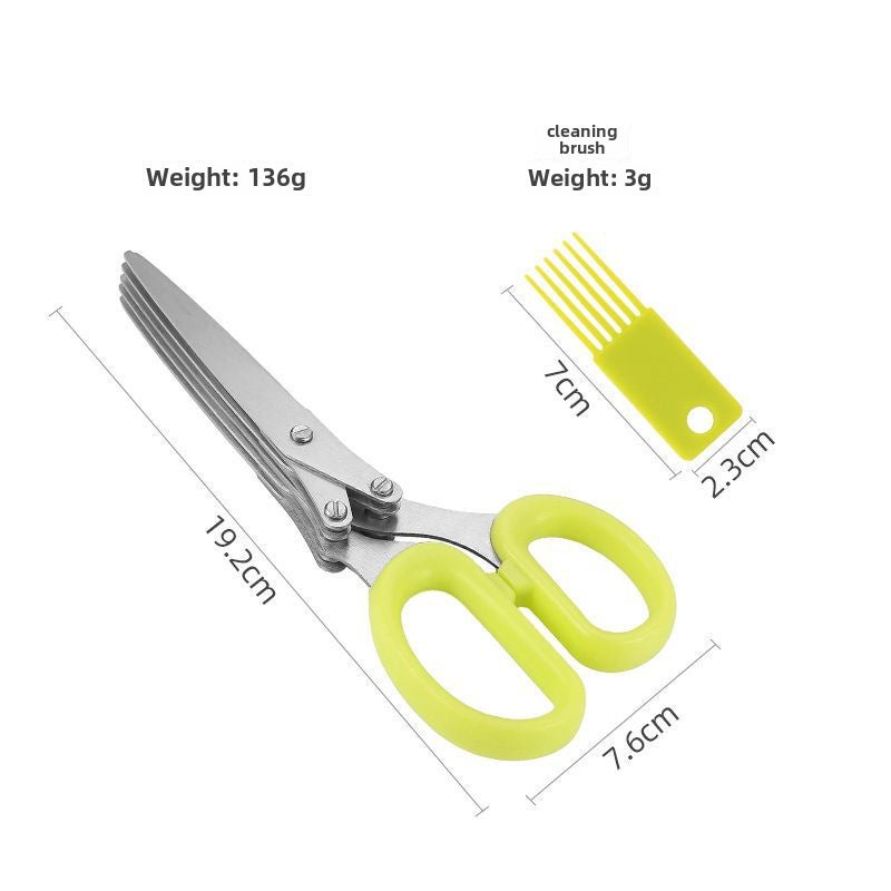 Five-layer onion scissors oblique stainless steel onion scissors paper scissors seaweed food scissors household kitchen multi-layer scissors(Three-layer blue oblique onion scissors sweeper set card packaging) - Image 5