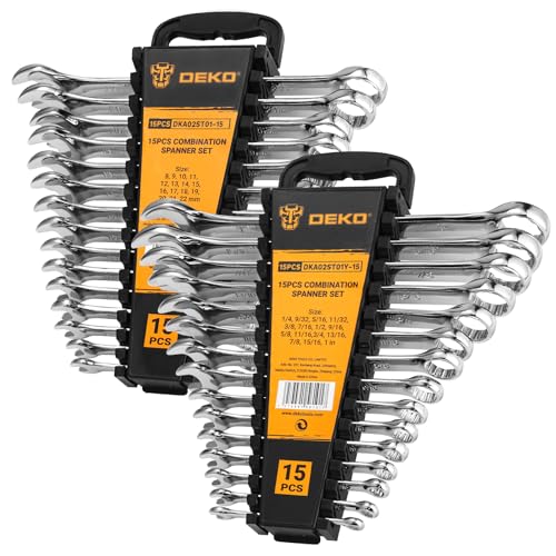 DEKOPRO Combination Wrench Set, SAE&Metric, 30-piece, 1/4'' to 1'' & 8-22mm, 12-Point, Chrome Vanadium Steel, with Plastic Tray - Image 1