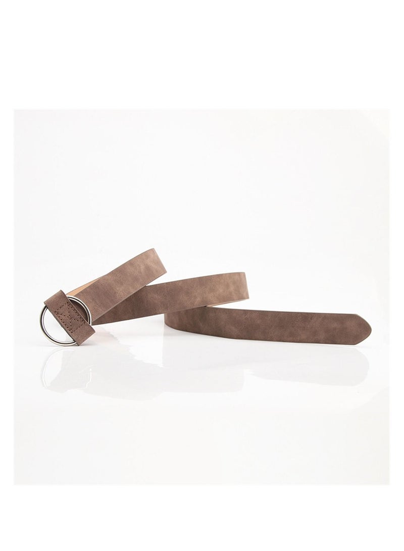 Loquat Ladies Retro Pu Sweater Coat Dress Decorative Belt 105cm Brown
