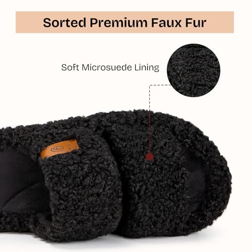 EverFoams Womens Fuzzy Open-toe Slippers Soft Comfy Memory Foam Indoor House Shoes Matt Black,7-8 US - Image 4