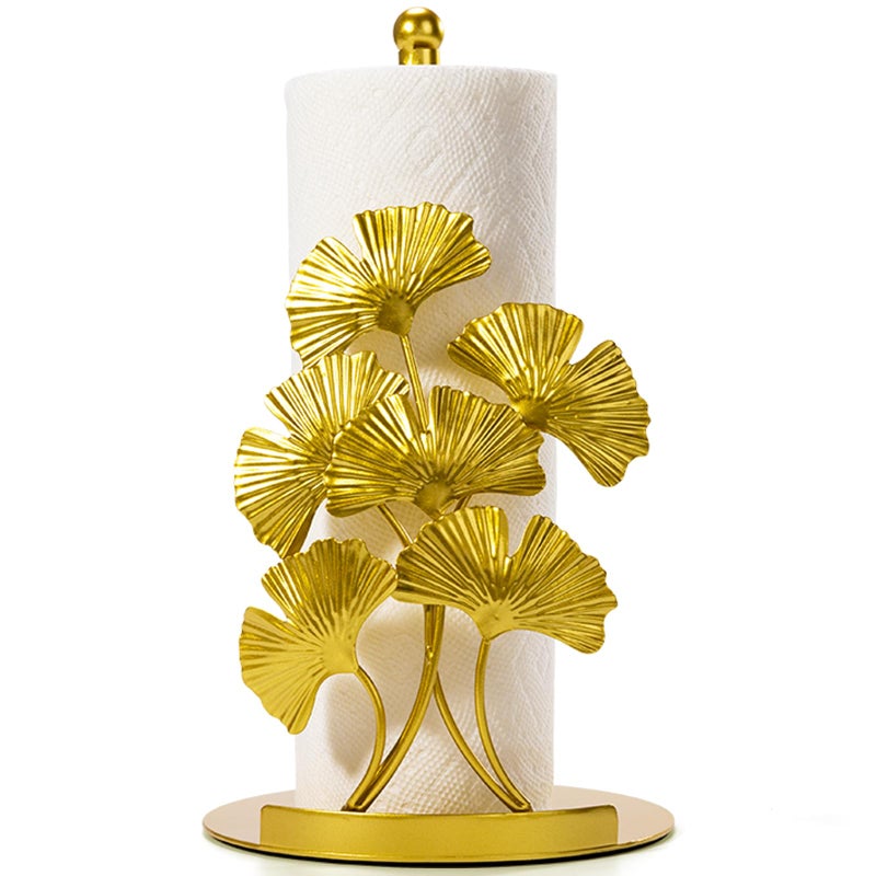 Shinlar Vintage Gold Ginkgo Paper Towel Holder Countertop Gold Kitchen Decor and Accessories Luxury Housewarming Gifts for Women 3D Ornate Leaf Textured Retro Design Home Decor Weighted Base Felt Pad - Image 2