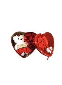 US IDEAL CRAFT US IDEAL CRAFT Teddy 3 Rose Flower in Beautiful Red Heart Shape Box Soft Toy Artificial Flower Gift Set Soft Toy Gift Set 