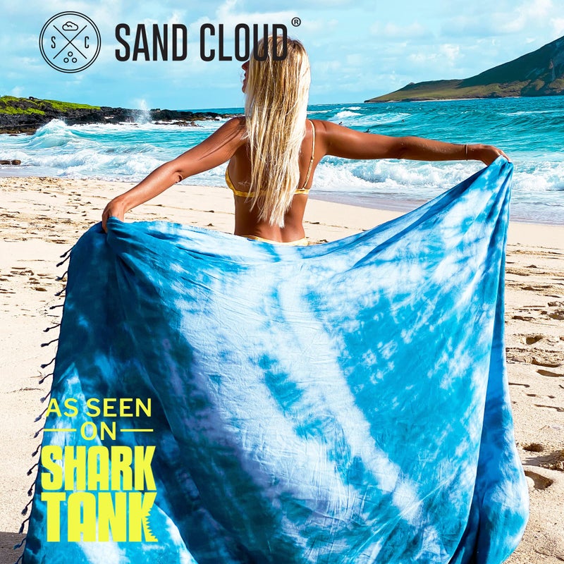Sand Cloud Turkish Beach Towel - Sand Free - 100% Organic Turkish Cotton Yarn - Quick Dry Towel for Beach, Picnic Blanket or Throw - As Seen on Shark Tank - Tie Dye (Blue Acid Wash) - Image 2