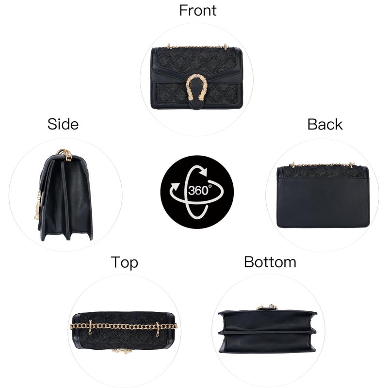DEEPMEOW Womens Quilted Crossbody Shoulder Purse - Fashion Denim Handbag with Chain Strap Casual Mini Square Messenger Bagï¼ˆBlackï¼‰ - Image 5