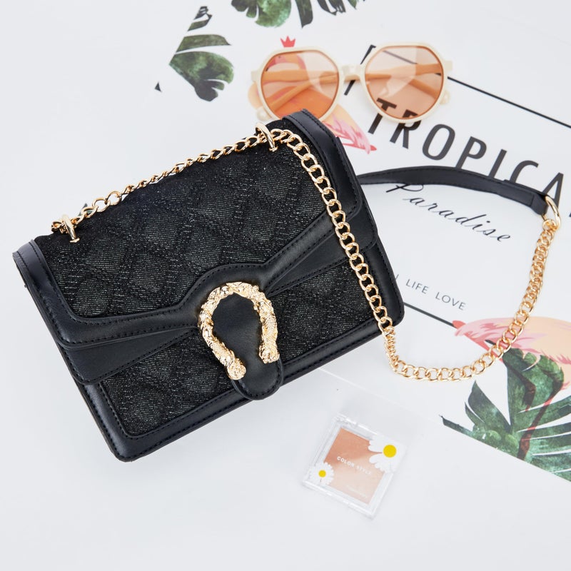 DEEPMEOW Womens Quilted Crossbody Shoulder Purse - Fashion Denim Handbag with Chain Strap Casual Mini Square Messenger Bagï¼ˆBlackï¼‰ - Image 3