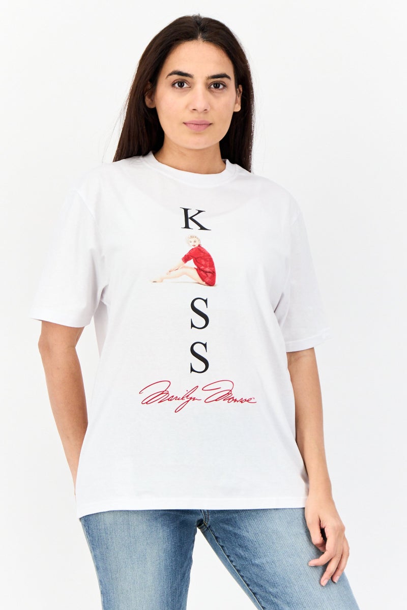 Marilyn Monroe Women Oversized  Crew Neck Short Sleeve Graphic Print T Shirt, White - Image 1