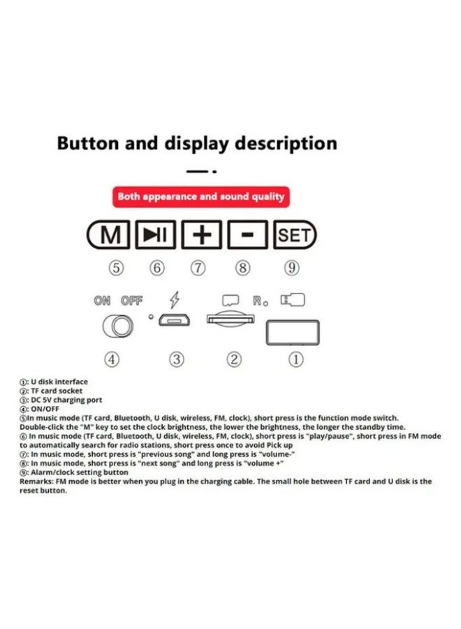 10W (5W*2) Portable Bluetooth Speaker with 3D Surround Sound - Built-in HD Microphone for Hands-Free Calls - Digital Display with Clock, Alarm and Temperature Sensor - 1200mAh Rechargeable Battery - Wireless Speaker - Bluetooth Speaker with Digital Display for Office and Decoration - Portable Digital Speaker - Portable Subwoofer wireless - Image 5