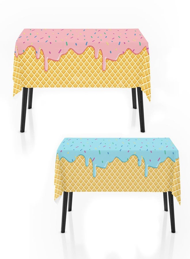 Zharkoo 2 Pack Ice Cream Tablecloth for Party Supplies, 108x54 Inch Sweet Dessert Theme Disposable Plastic Table Cover for Kids Birthday, Summer Party Decor for Girls and Boys - Image 1