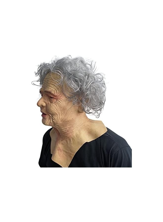 Old Man Mask Latex Elder Halloween Mask Old Person Cosplay Mask with Gray Wig - Image 3