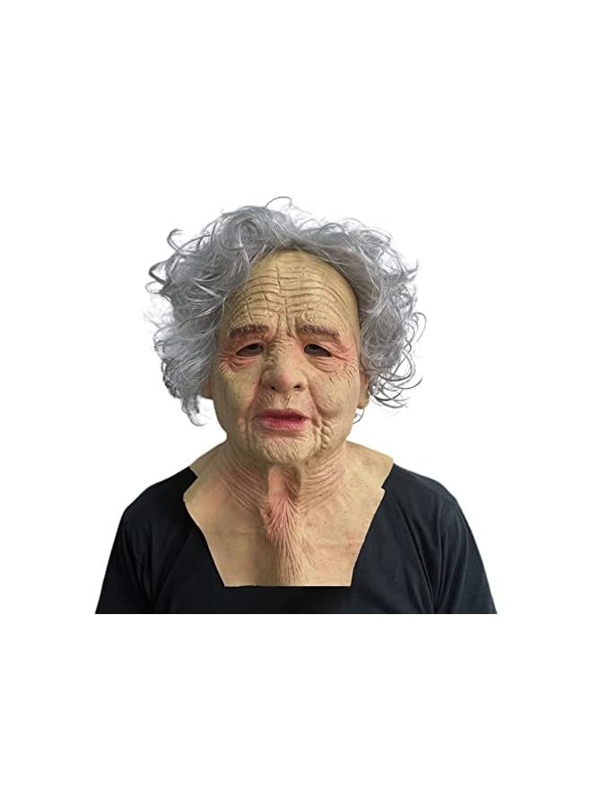 Old Man Mask Latex Elder Halloween Mask Old Person Cosplay Mask with Gray Wig - Image 1