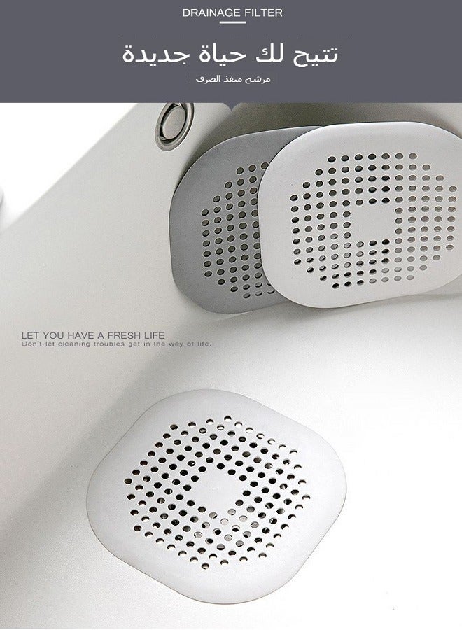 غطاء واقي من السليكون لفتحة الصرف مع قاعدة للتثبيت ، ٤  قطع، غطاء لفتحة الصرف في الحوض والبانيو لتجميع المخلفات والشعر، للمطبخ والحمام، ابيض ورمادي  - Image 2