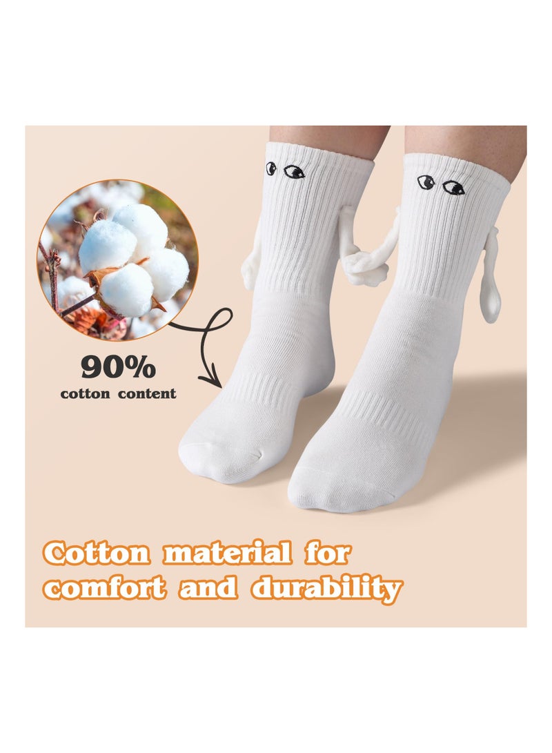Couple Holding Hands Magnetic Socks, Unisex Mid-Tube Funny Matching Socks, Hand in Hand Design, Perfect Gift for Couples, 2 White Pairs of Fun and Unique Socks. - Image 4