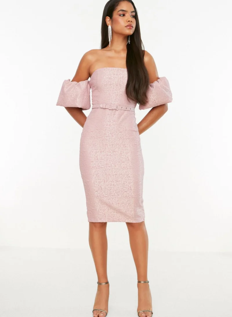 trendyol Puff Sleeve Bardot Bodycon Dress