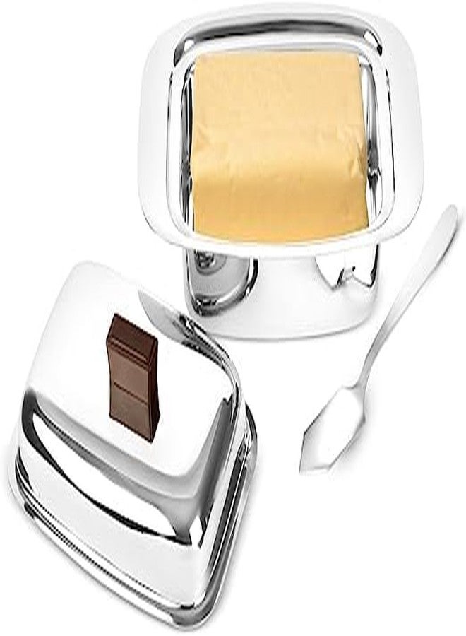 DiBha Stainless Steel Large Butter Dish with Butter Spoon and Lid, Butter Container, 500GM Butter Box, Fridge Storage Container, Butter Tray for White Butter - Image 1