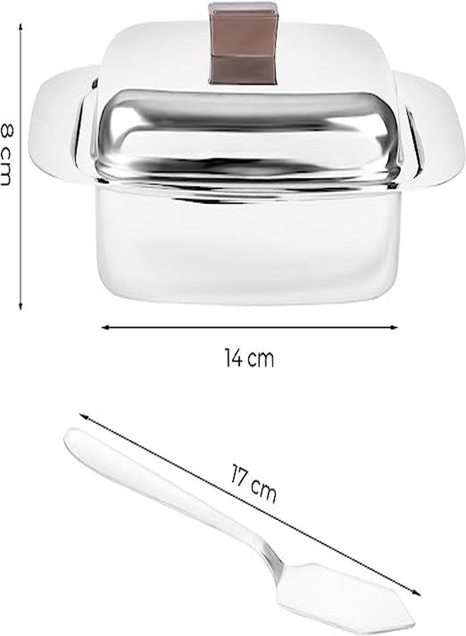 DiBha Stainless Steel Large Butter Dish with Butter Spoon and Lid, Butter Container, 500GM Butter Box, Fridge Storage Container, Butter Tray for White Butter - Image 2