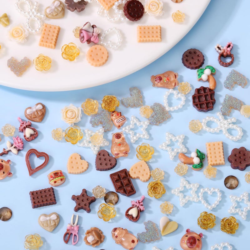 AIPULIDUO 120pcs Slime Charms Food Flower Star Cute Set, Mixed Batch Various Food Resin Flat Back Cute Set, DIY Handicrafts, Decorations, Scrapbook, Decorations, Hairpins B - Image 4