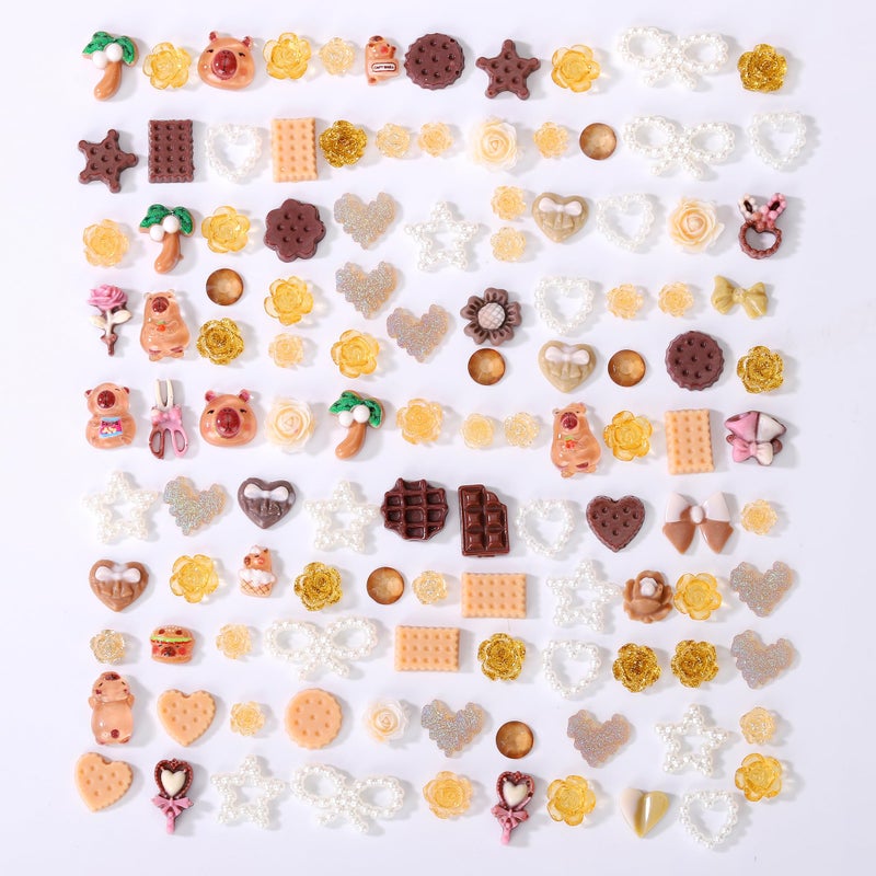 AIPULIDUO 120pcs Slime Charms Food Flower Star Cute Set, Mixed Batch Various Food Resin Flat Back Cute Set, DIY Handicrafts, Decorations, Scrapbook, Decorations, Hairpins B - Image 3