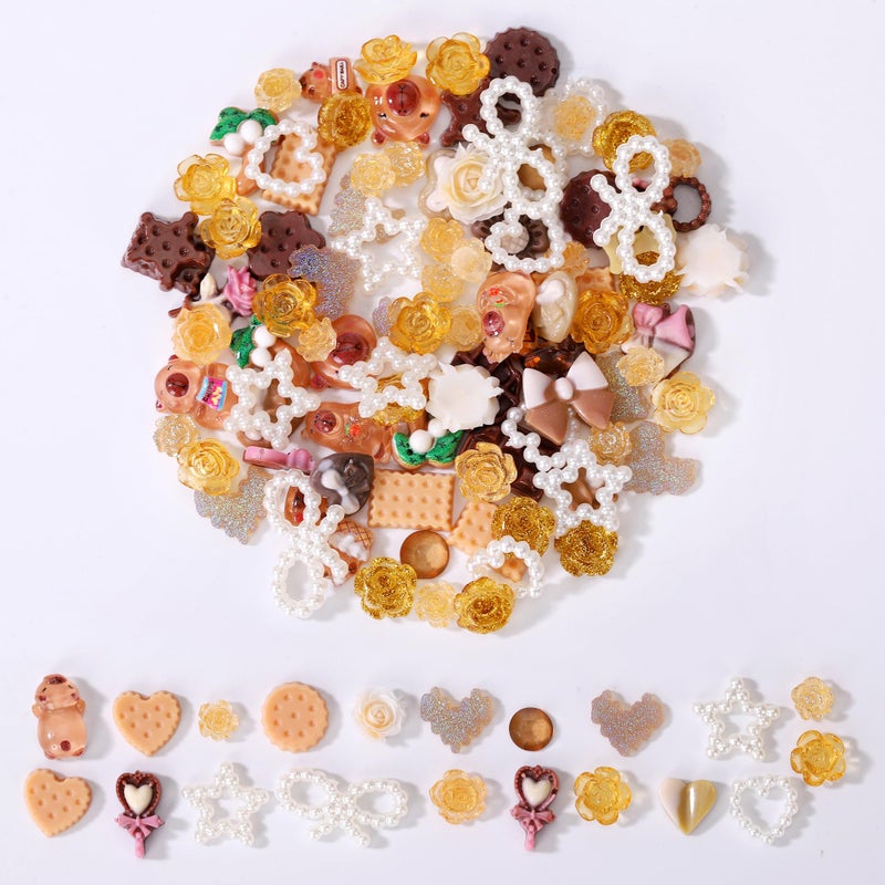 AIPULIDUO 120pcs Slime Charms Food Flower Star Cute Set, Mixed Batch Various Food Resin Flat Back Cute Set, DIY Handicrafts, Decorations, Scrapbook, Decorations, Hairpins B - Image 1