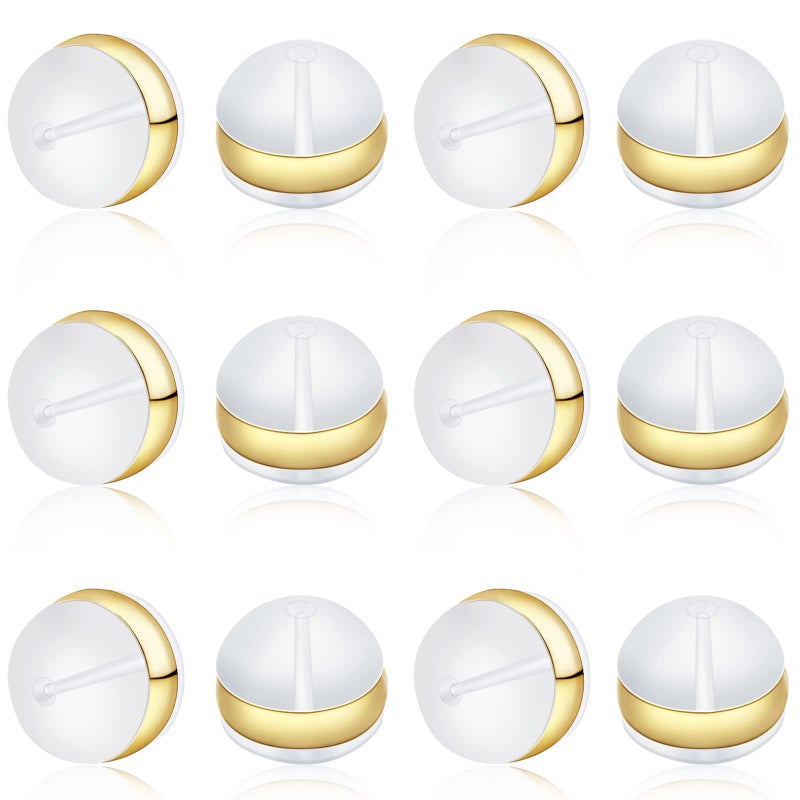 Rubber Earring Backs for Studs KMEOSCH Hypoallergenic Soft Plastic Clear Silicone Secure Earring Backs for Posts Fish Hook Wire Earrings 12Pcs Gold