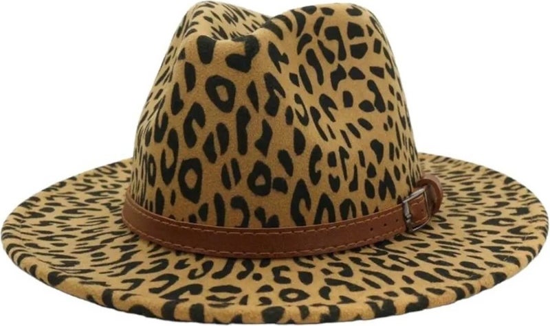 Uniquerrs Women's Leopard Patterned Panama Fedora Hat  - Image 2