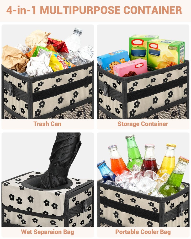 Capolo Car Trash Can with Lid, Leakproof Car Trash Bag Hanging Waterproof Automotive Garbage Can with Storage Pockets Mini Vehicle Trash Bin for Back/Front Seat(Corduroy Black Flower,2.5 Gallon) - Image 5