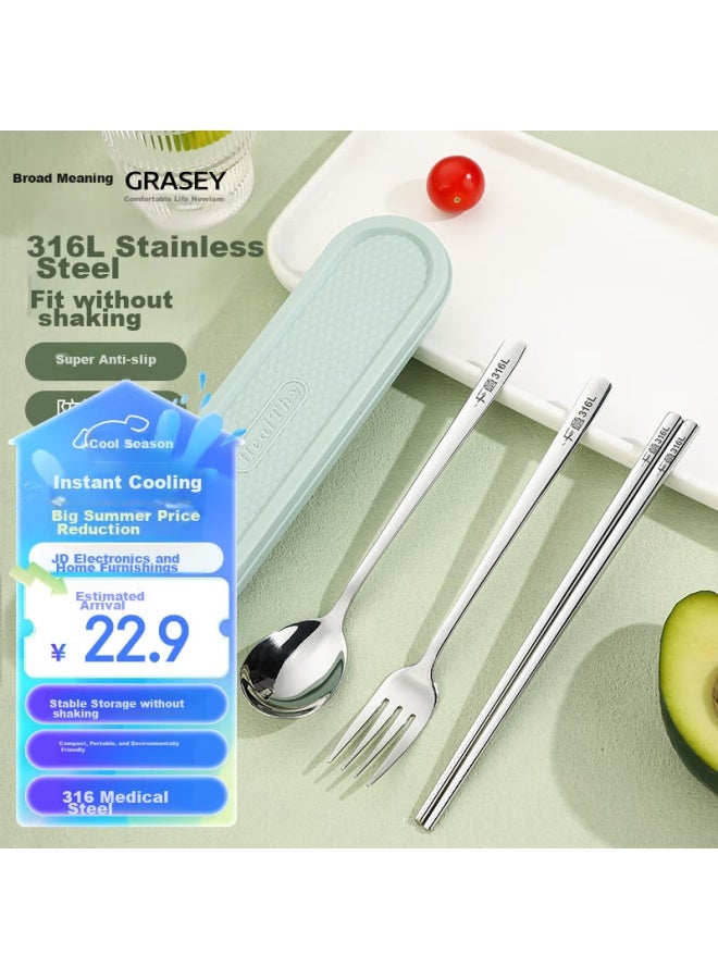 GRASEY Guangyi 316 Stainless Steel Spoon And Chopsticks, Portable Cutlery Set For One Person, Chopsticks, Fork, Spoon, And Box, Four-piece Set Gy8928 - Image 1