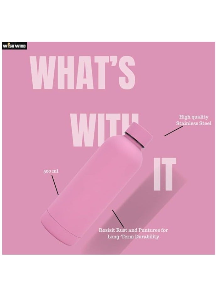 WISHWIND Premium Pink Thermos Bottle – 500 ml Double-Walled Vacuum Insulated, 12 Hours Hot & 24 Hours Cold, Leak-Proof Design for Sports, Gym, Tea, Coffee, and Herbal Drinks - Image 4