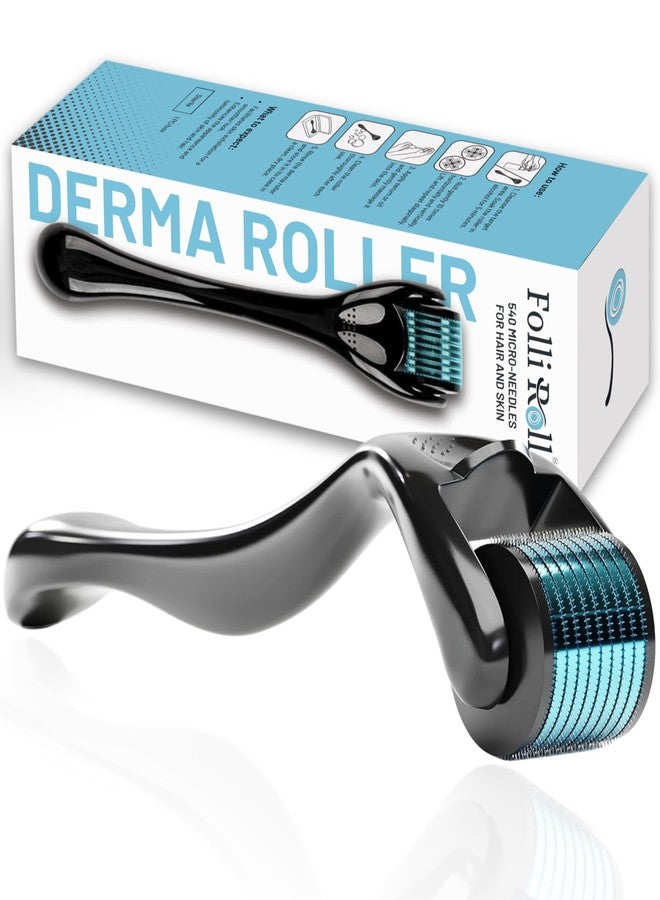 FOLLIROLL Derma Roller - 540 Microneedles for BEARD, HAIR & SKIN | Microneedling Roller for Men and Women - for Face & Scalp Derma Stamp - FREE STORAGE CASE (Blue, 0.30mm) - Image 1
