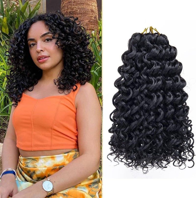 QRHSUKA شعر محبوك بنمط GoGo Curl للنساء، بتموجات مائية وشعر بشري مموج، إضافات شعر صناعية (طول 12 بوصة، عبوة تحتوي على 6 قطعات)، اللون الأسود الطبيعي - Image 1