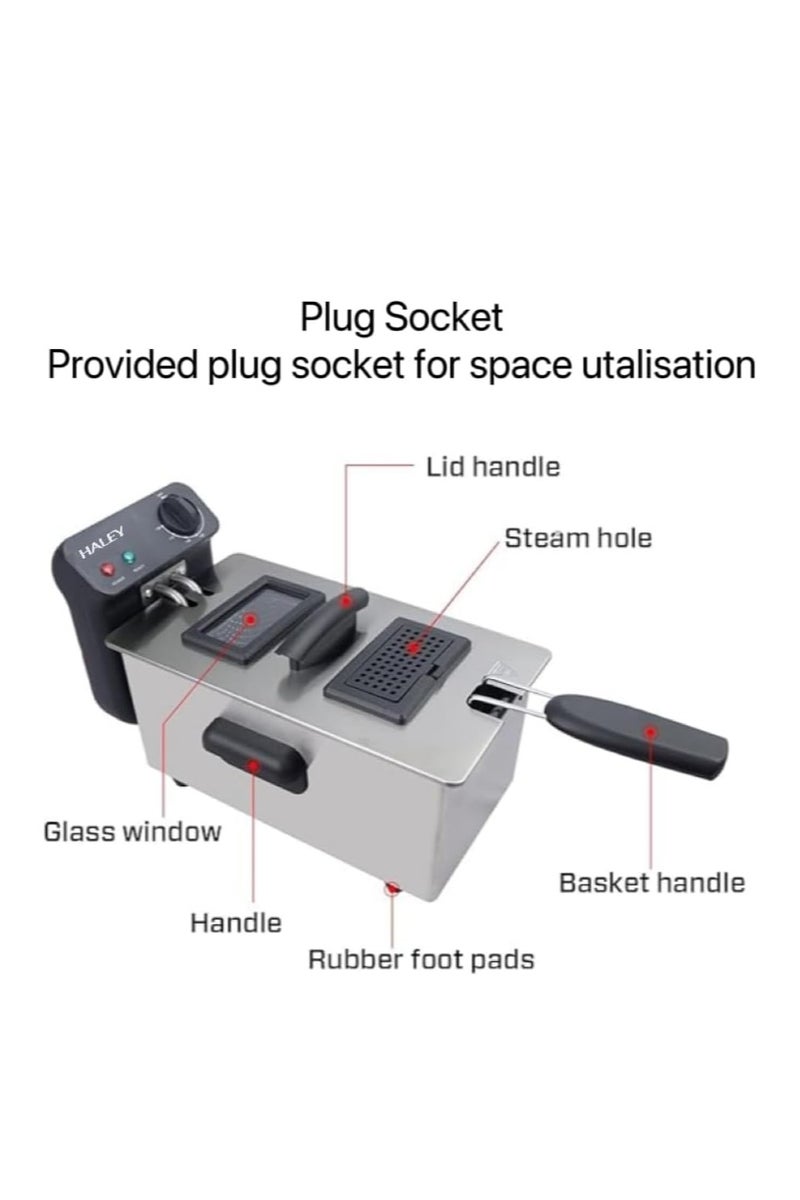 HALEY HY-2506 4 L Deep Fryer – 2000 W | View Window, Stainless Steel Lid, Removable Basket, 2-Year Warranty - Image 4