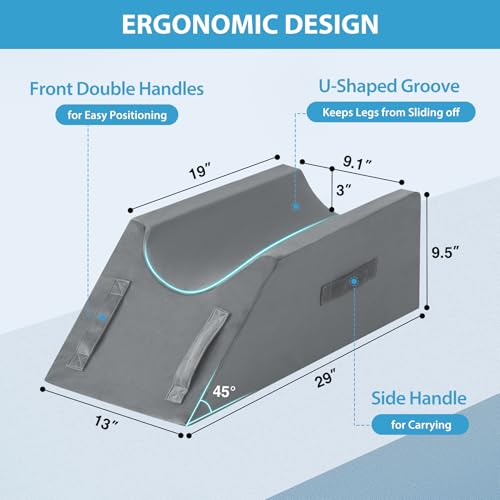 MEGCXIT Leg Pillow Elevation Blood Circulation, Wedge Pillow for Legs Swelling, Knee Pillow Wedge Post Surgery, Leg Elevation Pillows for After Surgery, Memory Foam Foot Leg Elevating Pillow, Grey - Image 2
