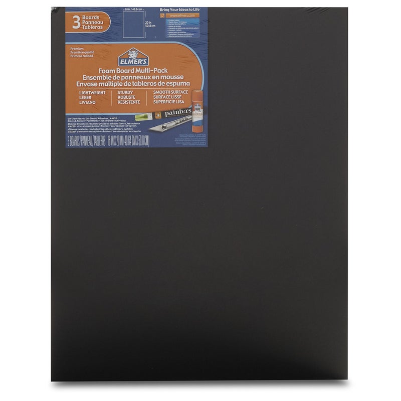 Elmer's Foam Board Multi-Pack, Black, 16x20 Inch, Pack of 3 - Image 1