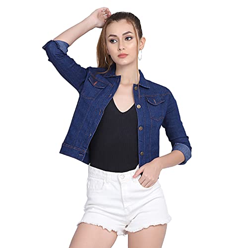 DIMPY GARMENTS Solids Women Regular Plain Denim Jacket For Girls (X-Small, Dark Blue) - Image 1