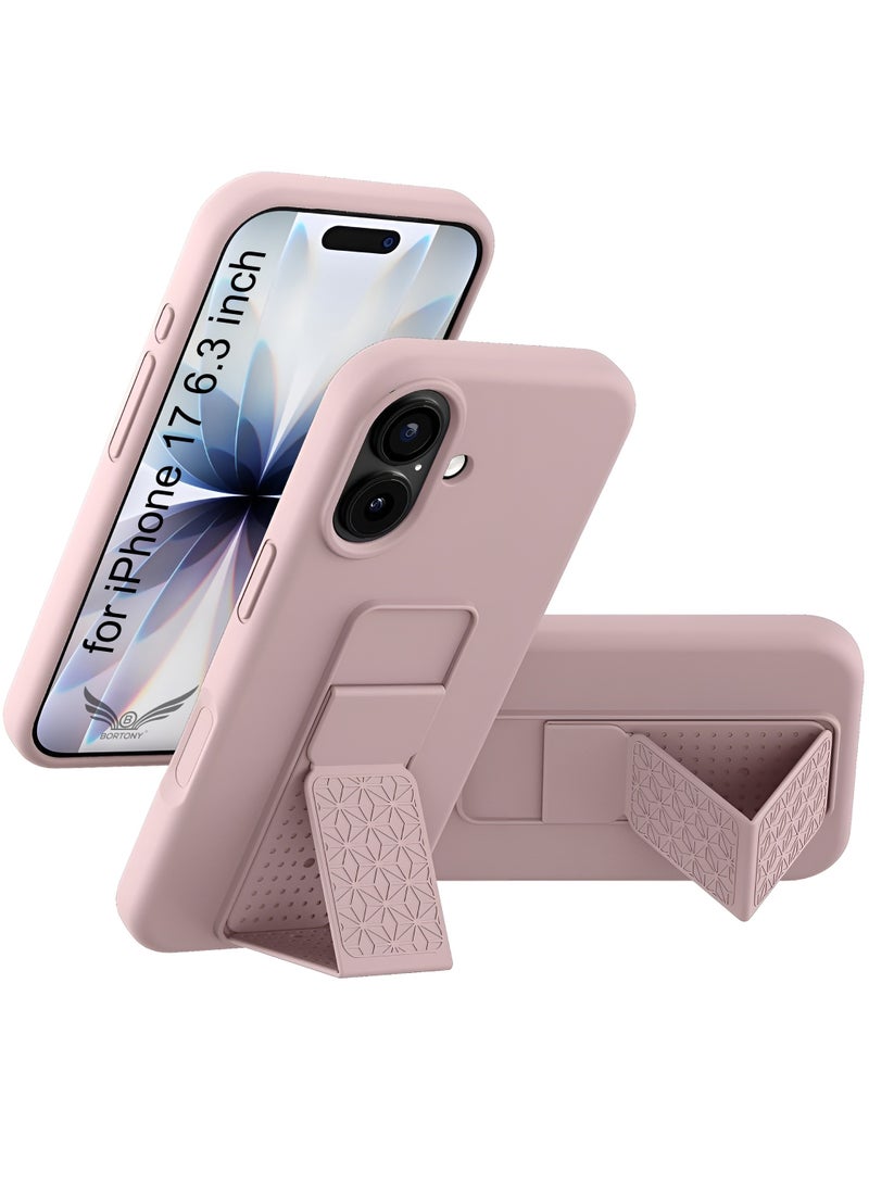 BORTONY iPhone 17 Case, Kickstand Finger Grip Cover for iPhone 17, Car Magnetic Multi Stand Vertical and Horizontal Soft Silicone Phone Case for iPhone 17 6.3 inch - Image 1