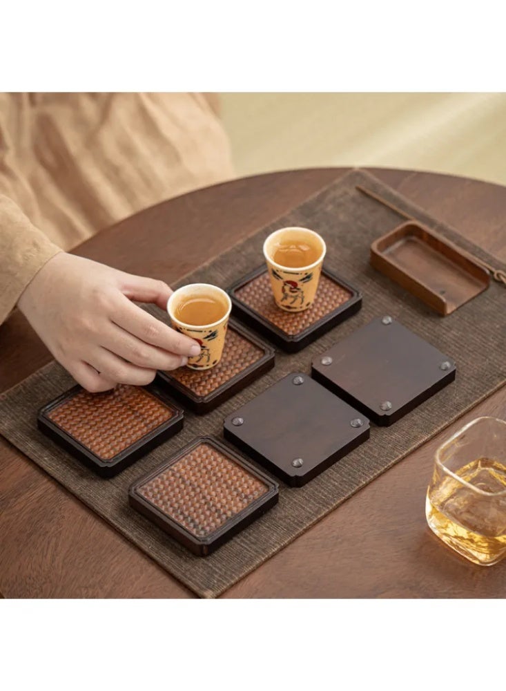 4pcs woven pattern tea cup, coffee cup mat, Kung Fu tea accessories, insulated tea cup mat - Image 5