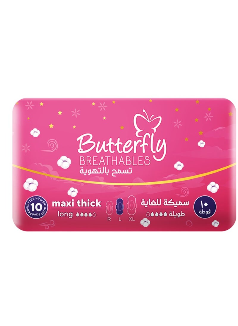 BUTTERFLY Butterfly Breathables Maxi Thick Cottony Sanitary Pads Long - Count 10, PROMO PACK  - Image 2