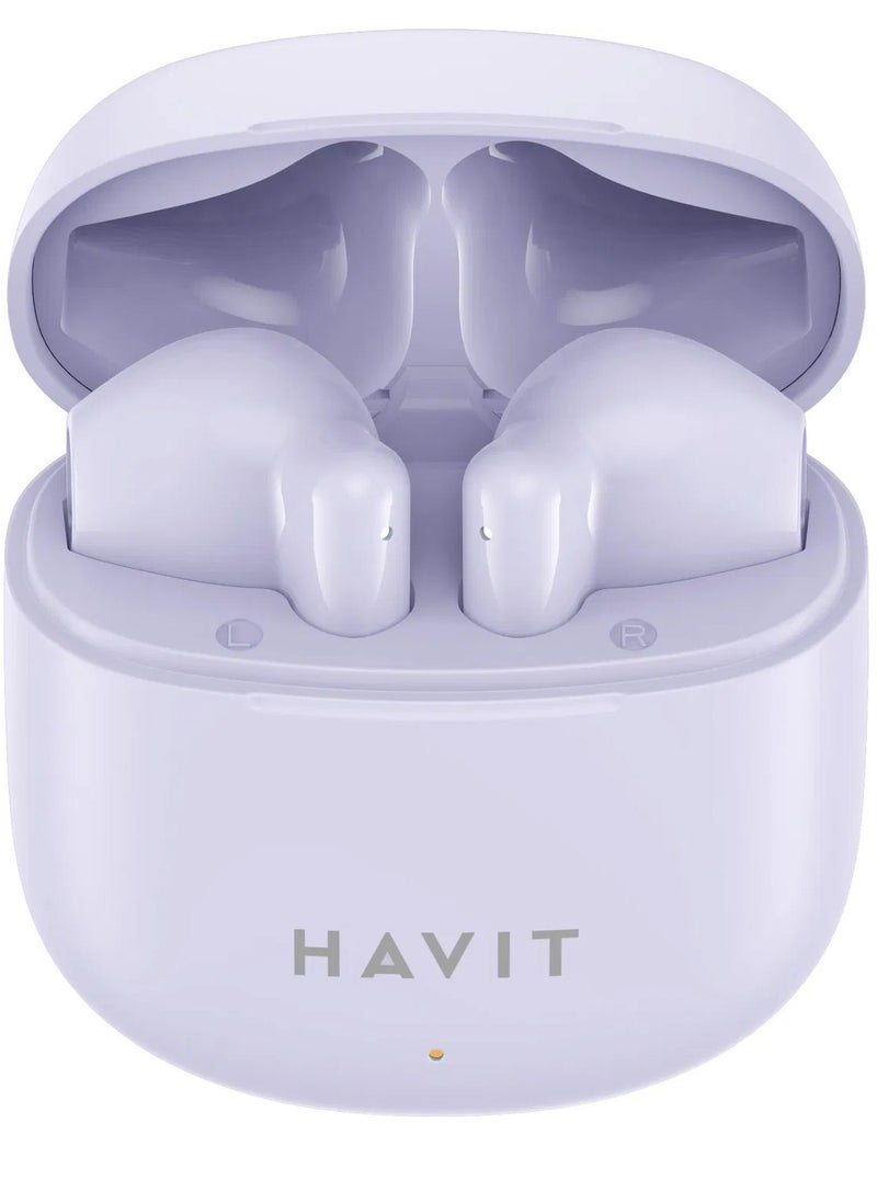 havit True Wireless Earbuds with Stereo Sound, TWS Smart Touch Control, 25 Hours Playtime (Including Charging Case), Lightweight & Comfortable Design, Type-C Charging Port, Compatible with iOS, Android, PC, for Music, Calls, and Gaming - High-Quality Bluetooth Earbuds (Purple)  - Image 2