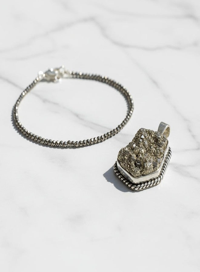 Agatesvibe Princess Combo - Certified Pyrite Anklet & Pendant Set - Money Magnet Crystal Jewelry for Wealth & Prosperity - Handmade Healing Stone Gift for Women - Image 4