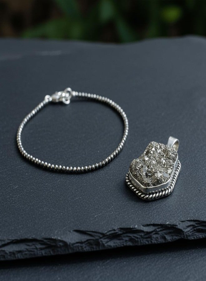 Agatesvibe Princess Combo - Certified Pyrite Anklet & Pendant Set - Money Magnet Crystal Jewelry for Wealth & Prosperity - Handmade Healing Stone Gift for Women - Image 2