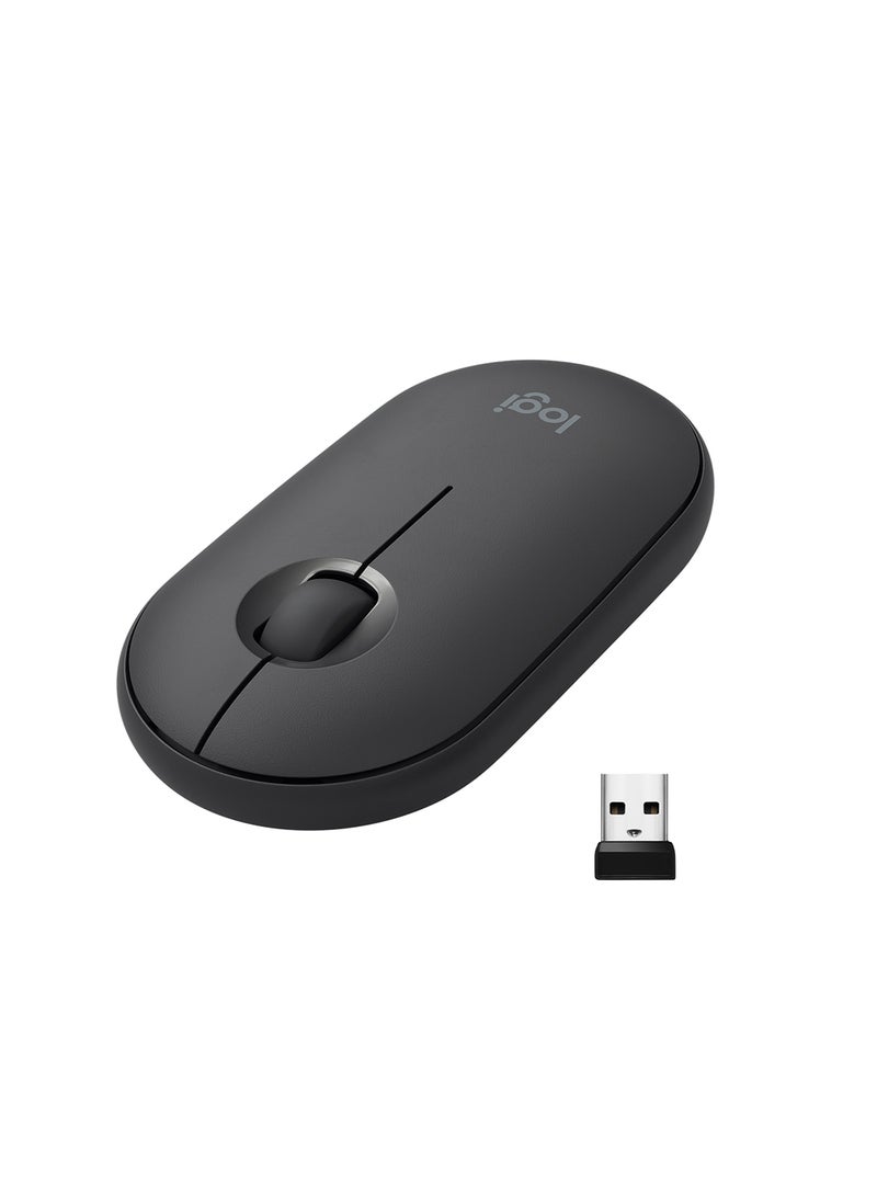 لوجيتيك ماوس M350 بيبل لاسلكي يعمل بالبلوتوث أو 2.4 جيجاهرتز مع جهاز استقبال صغير USB، ماوس كمبيوتر صامت ورفيع بنقرة هادئة لأجهزة اللابتوب/نوت بوك/أجهزة الكمبيوتر/ماك أسود - Image 1
